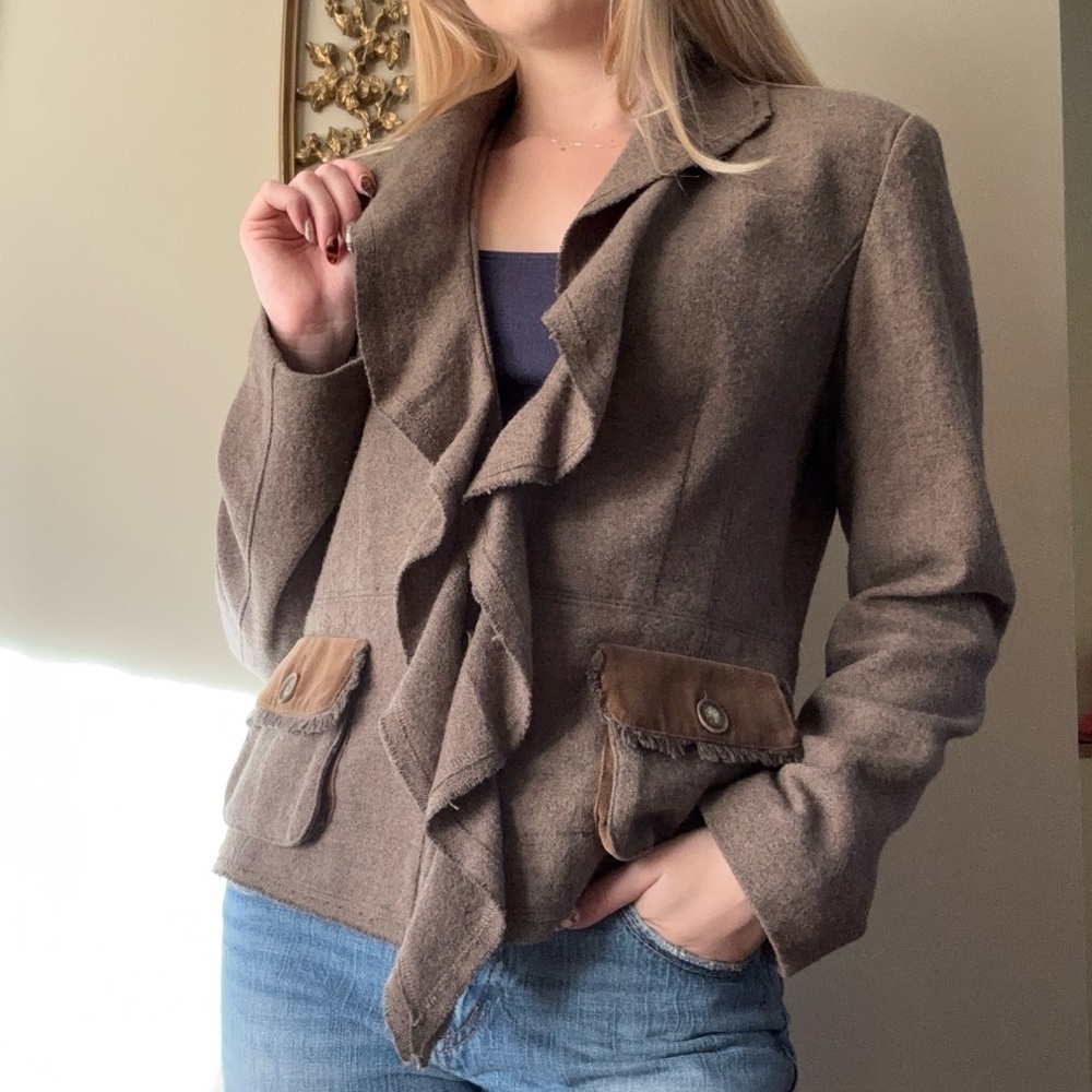 CAbi Brown Ruffled Wool Blazer - Picture 7 of 9